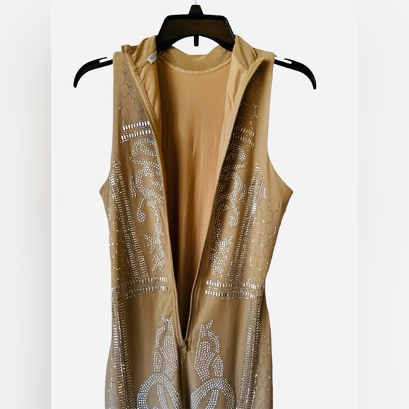 Fashion Nova Bling Rhinestone Halter Mini Dress - Nude Tan Women’s Size Large - Picture 5 of 9